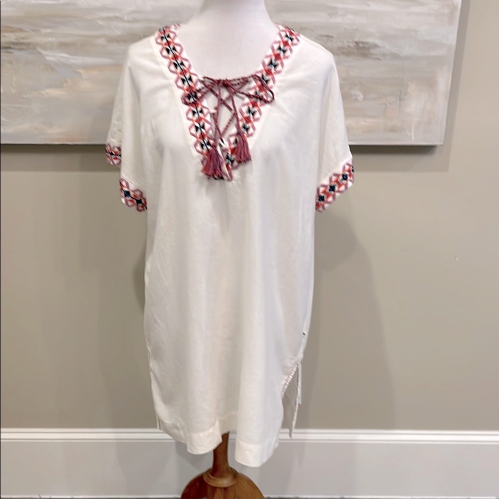 Lucky Brand boho chic embroidered tunic style swim cover-up